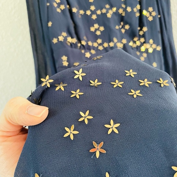 French Connection Navy Star Sequin Long Sleeve Sheer Dress - Picture 10 of 16